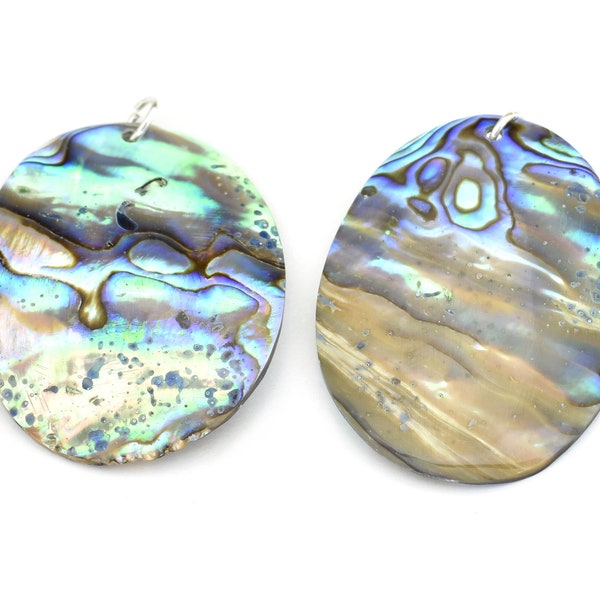 Médaillon ovale en nacre d'abalone aux couleurs naturelles pour la création de boucle d'oreille ou pendentif