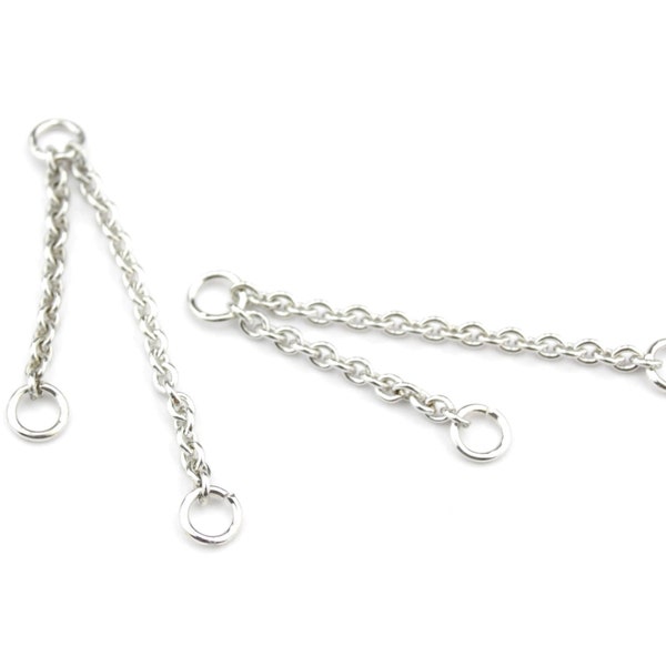 Double chainettes fines en Plaqué Rhodium Blanc ou Noir Double pendentif Appret de bijouterie pour creer des boucles d'oreille