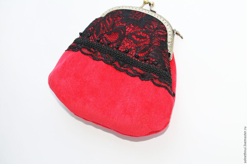 Red black bag flamenco Red velvet clutch Kiss lock Coin wallet Metal frame Kiss Lock Coin Purse Gift for her Metal Frame Purses