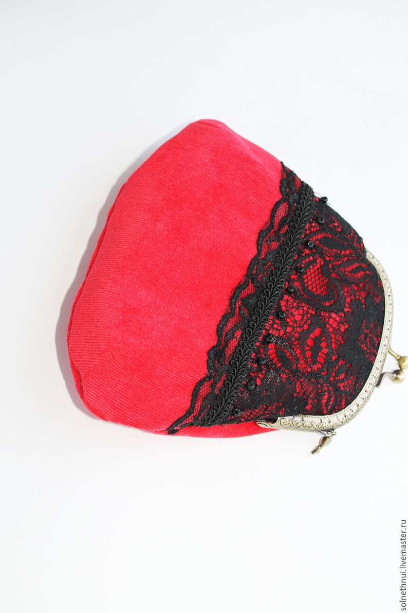 Red black bag flamenco Red velvet clutch Kiss lock Coin wallet Metal frame Kiss Lock Coin Purse Gift for her Metal Frame Purses