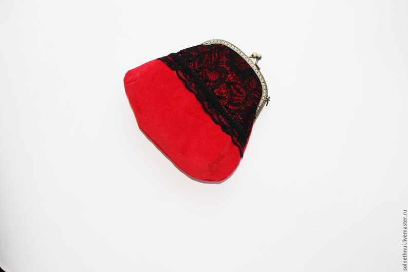 Red black bag flamenco Red velvet clutch Kiss lock Coin wallet Metal frame Kiss Lock Coin Purse Gift for her Metal Frame Purses