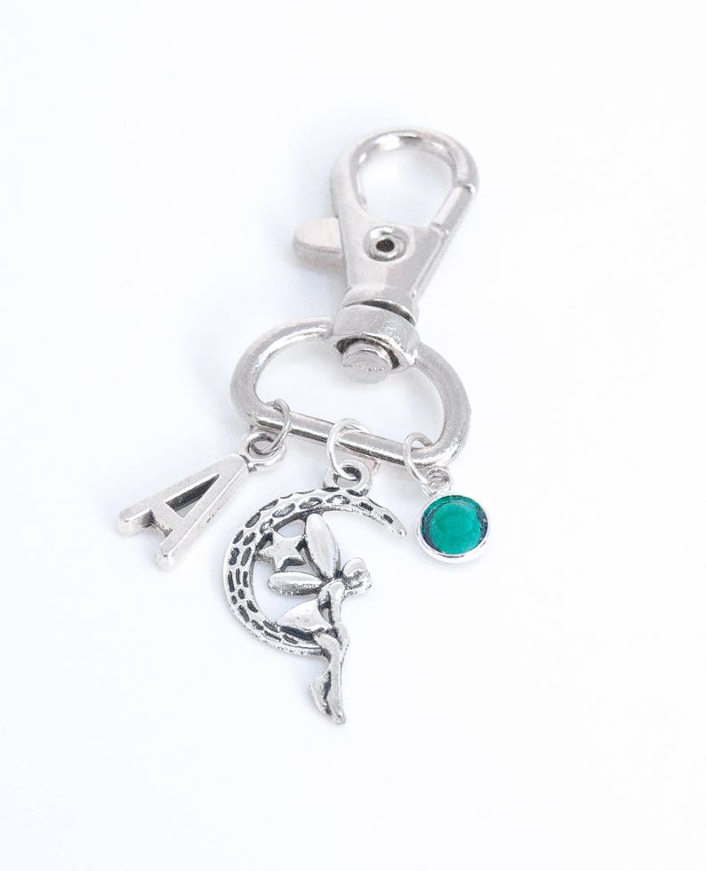 Xmas Gift Keychain Daughter Fairy Gift Personalized Zipper Pull Fairy Moon Bagcharm Purse Charm Cute Keychain for Girlfriend Silver Keyfob