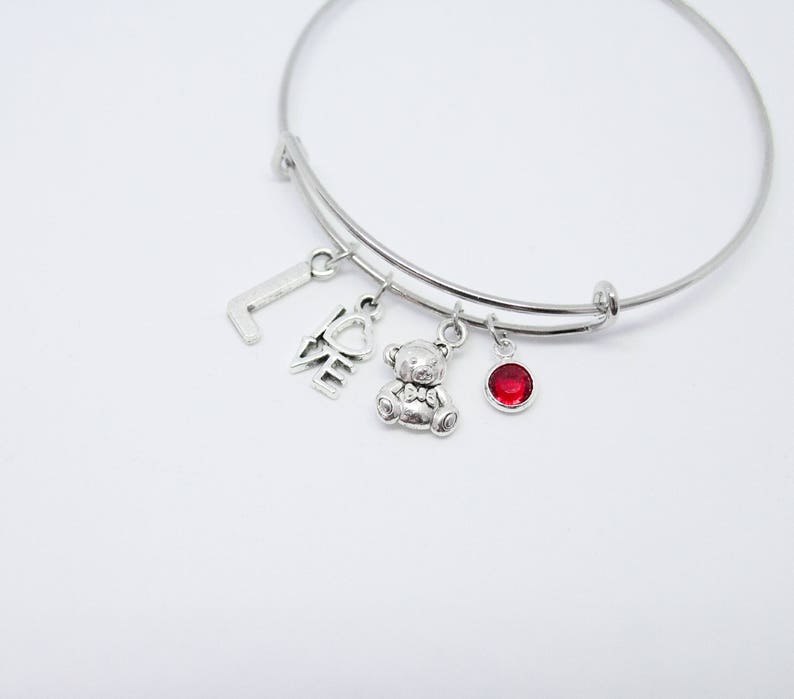 Teddy bear bracelet teddy bear gift bear lover gift bear bracelet teddy bear charm teddy bear love theme charm bracelet initial