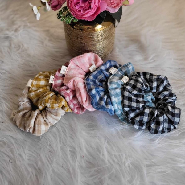 Scrunchie scrunchies VICHY katoengaas - Verkrijgbaar in 7 kleuren - ambachtelijk handgemaakt