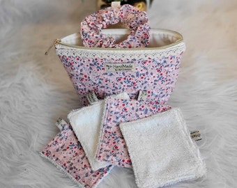 Lot Trousse maquillage - Liberty  - 7 couleurs dispo + Lingettes + Chouchous scrunchies assortis - idéal cadeau - Fête des Mères