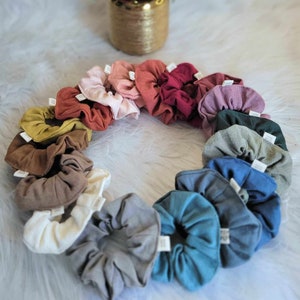 Chouchous scrunchie en Lin disponible en 17 couleurs matière naturelle fait main artisanal image 1