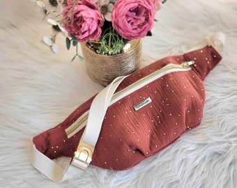 Customizable fanny pack - 23 colors cotton gauze gold dots - interior color of your choice - interior pocket - Christmas gift