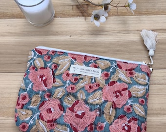 Quilted pouches in Indian handblock print fabric - various designs - 2 sizes: coin purse or bag pouch -