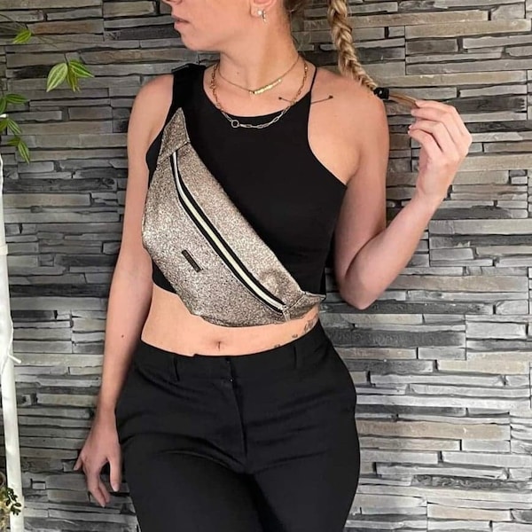Rock imitation leather fanny pack - 4 colors available black gold bronze silver customizable - interior color of your choice