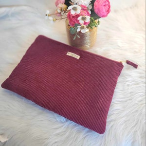 Pochette Housse Velours côtelé 31 couleurs au choix tablette iPad ordinateur personnalisable sur mesure Bordeaux