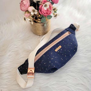 Sac banane - 23 couleurs au choix - coton pois doré - Personnalisable - couleur intérieure au choix -  artisanal - idée Cadeau