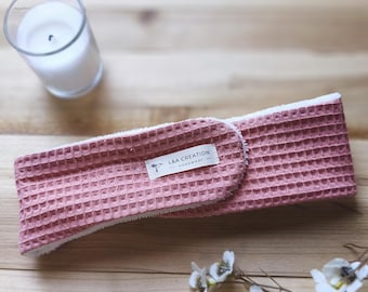 Skincare headband, customizable and adjustable - organic honeycomb cotton, ultra-soft bamboo sponge - French handcrafted
