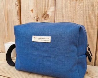 Handmade waterproof washed linen toiletry bag, men's and women's toiletry bag, gift for dad, khaki taupe blue denim lime