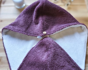 Organic bamboo and honeycomb terry hair turban towel, handmade absorbent bath turban, soft hair drying, gift for women