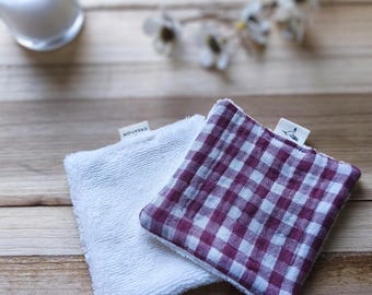 Set of 4 washable cotton makeup remover wipes - various designs - organic cotton gauze and bamboo microfiber - skincare routine - handmade