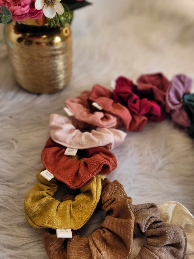 Chouchous scrunchie en Lin disponible en 17 couleurs matière naturelle fait main artisanal image 4