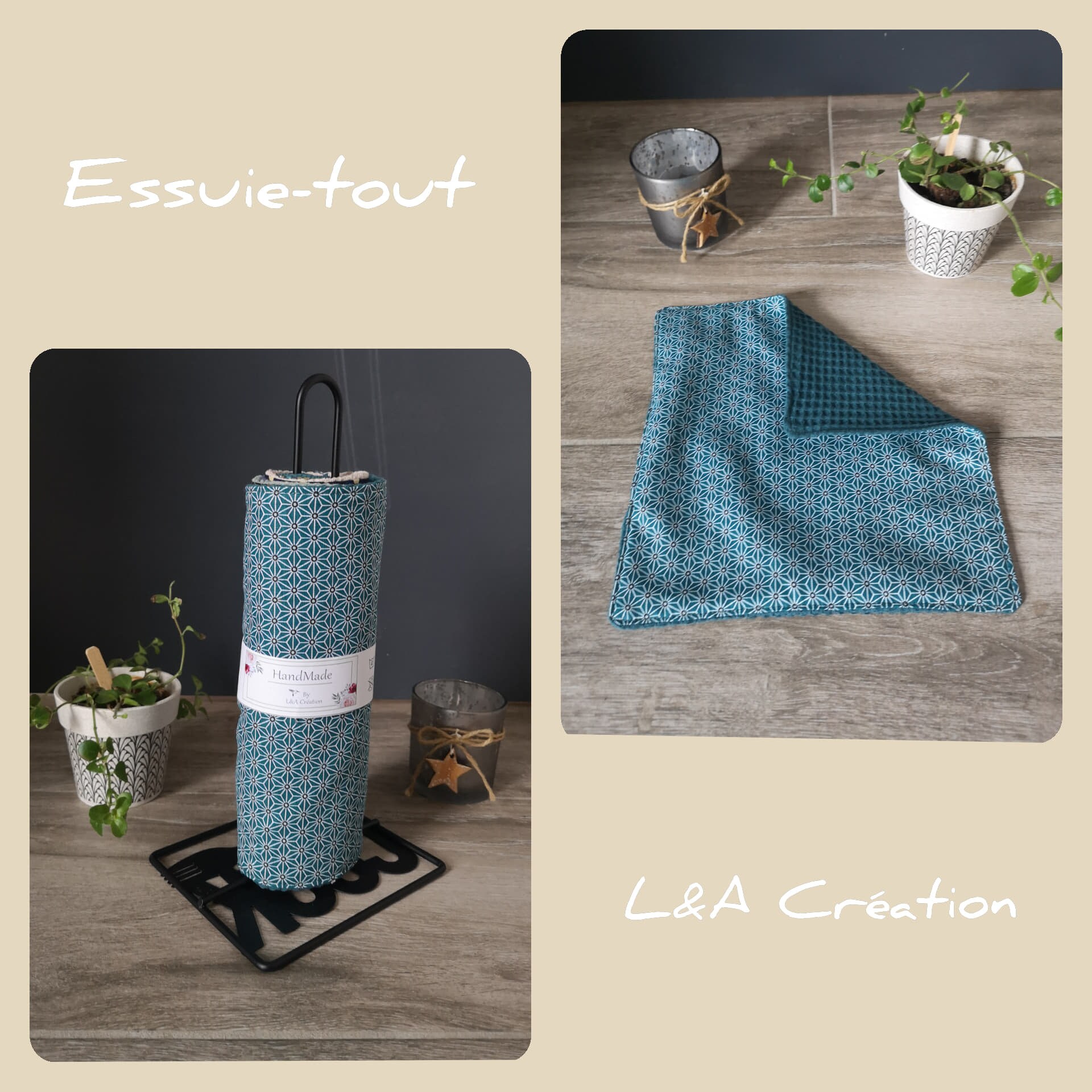 Essuie-Tout Lavable - Serviette Coton Etoiles Éponge ou Nid d'abeille avec Sans Pressions Plusieurs 