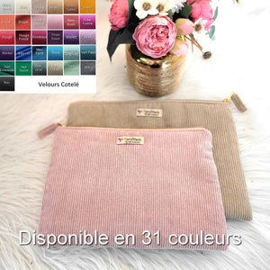 Corduroy Cover Pouch 31 colors to choose from for iPad Computer tablet customizable color custom size Vieux rose clair