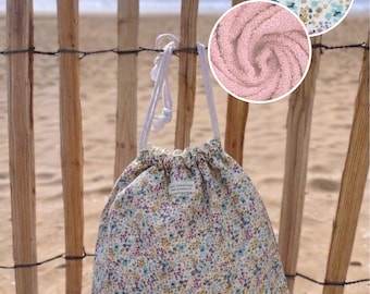 L&A Création 2-in-1 Handtuchtasche – 5 Designs zur Auswahl *wasserdicht + aufblasbares Kissen inklusive – Strandtasche – Baumwollgaze