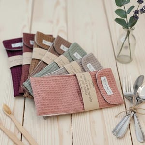 Etui pochette de voyage pour brosse à dents et dentifrice ou couverts - plusieurs couleurs au choix - coton nid d'abeille Bio