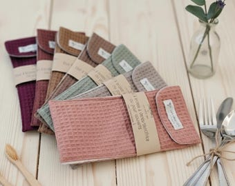Travel pouch for toothbrush and toothpaste or cutlery - several colors to choose from - organic honeycomb cotton