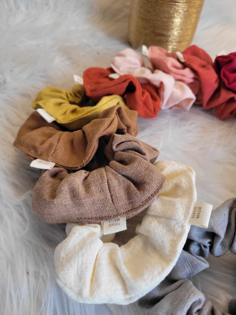 Chouchous scrunchie en Lin disponible en 17 couleurs matière naturelle fait main artisanal image 2