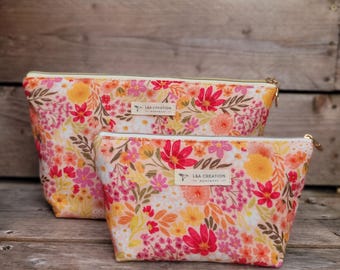 Waterproof makeup bag/pouch - Organic cotton gauze - Choice of print - 2 sizes - Christmas gift idea