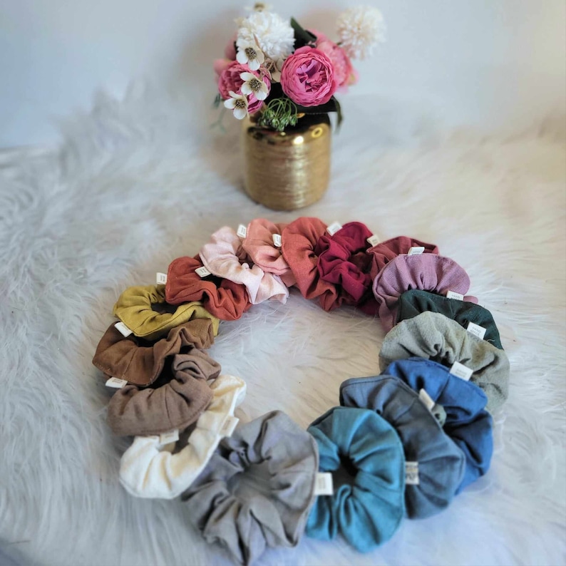 Chouchous scrunchie en Lin disponible en 17 couleurs matière naturelle fait main artisanal image 1