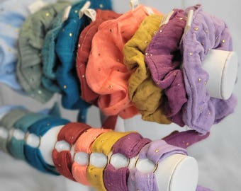 Cotton gauze scrunchie with gold polka dots - available in 23 colors - natural material - handmade hair accessories