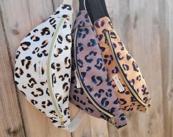 Leopard print fanny pack in organic cotton gauze - several colors to choose from - HANDMADE - Graou style - wide opening, choice of strap