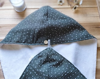Hair turban towel with choice of pattern, made of organic cotton gauze and ultra-soft bamboo microfiber sponge - Handmade creation -