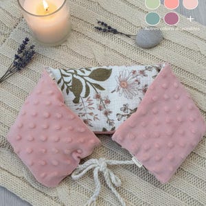 Boho dry hot water bottle with tie - rice base - choice of patterns - Special neck and cervical support, soft fleece and cotton, L&A Création