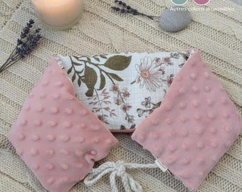 Boho dry hot water bottle with tie - rice base - choice of patterns - Special neck and cervical support, soft fleece and cotton, L&A Création