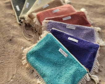 Waterproof pouch, ideal for the beach, swimsuit pouch, boho style, made of waterproof terry cloth interior - several colors - summer 2026