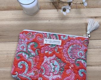 Quilted pouches in Indian handblock print fabric - various designs - 2 sizes: coin purse or bag pouch -