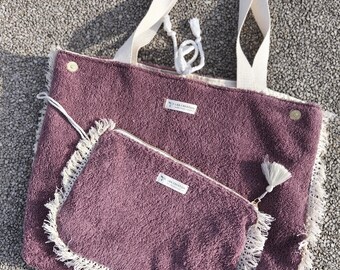 Trendy terry cloth bag, beach bag, tote bag, boho bag, various colours - Handmade in France