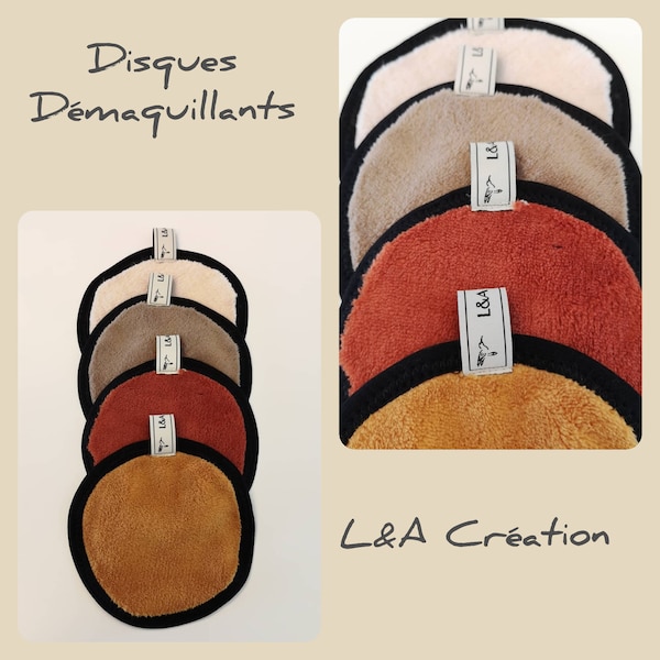 lot de 4 Lingettes disques démaquillants lavables Microfibre Bi-face ULTRA moelleuses - Couleurs vives - fabrication Artisanale Française