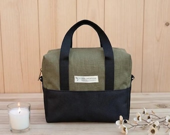 Insulated and waterproof linen lunch bag, handmade men's lunch bag in 3 sizes, picnic bag, collection for him, made to order