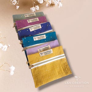 Petit Porte monnaie ou Porte cartes gaze coton pois dorés  - 23 couleurs aux choix - coton - fermeture par zip - fabrication Artisanale