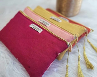 Linen and natural cotton pouch - 17 colors - ideal for phones, glasses, handbag - possibility of customization -