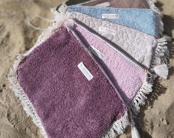 Waterproof pouch, ideal for the beach, swimsuit pouch, boho style, made of waterproof terry cloth interior - several colors - summer 2026