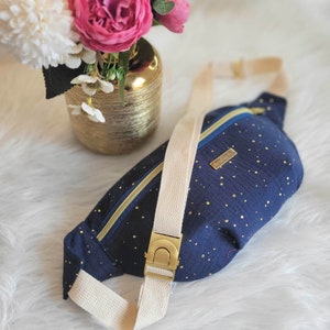 Cotton fanny pack 18 colors to choose from - gold polka dots - Customizable - interior color of your choice - HANDMADE