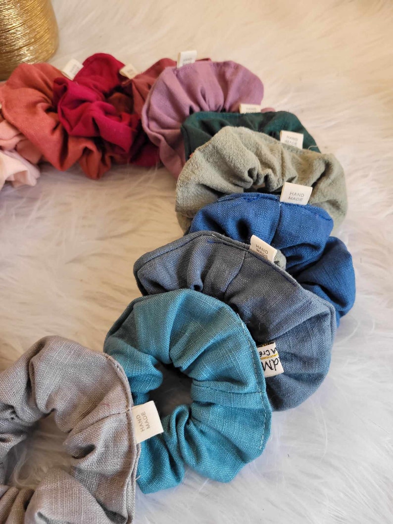 Chouchous scrunchie en Lin disponible en 17 couleurs matière naturelle fait main artisanal image 3