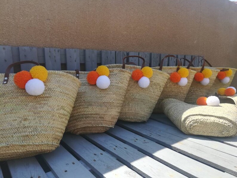 personalized basket without inscription Cabas 3 PomPoms