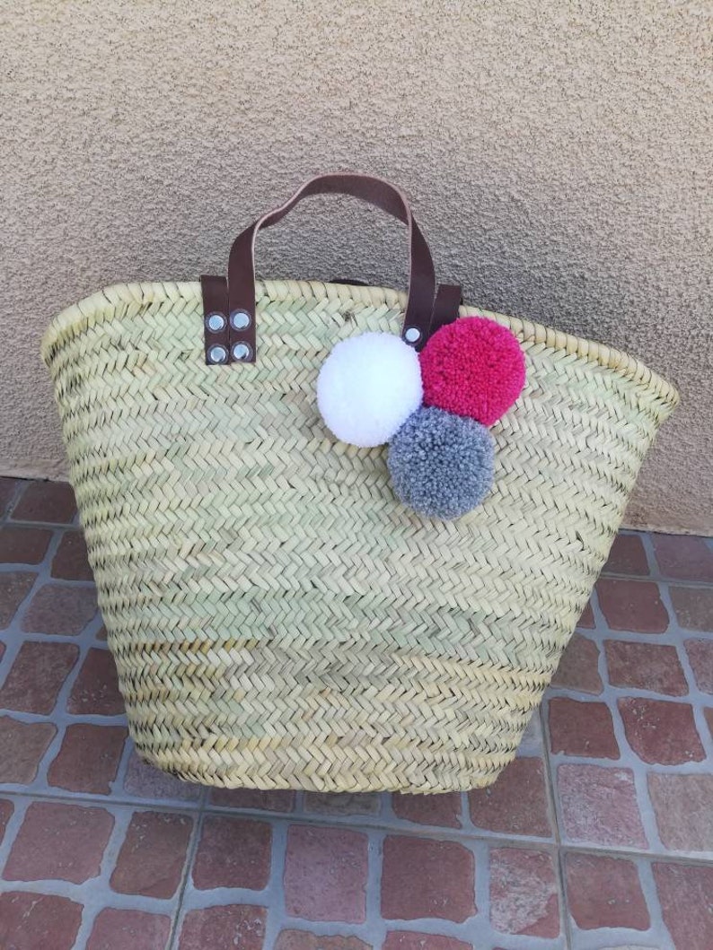 personalized basket without inscription Cabas 3 PomPoms