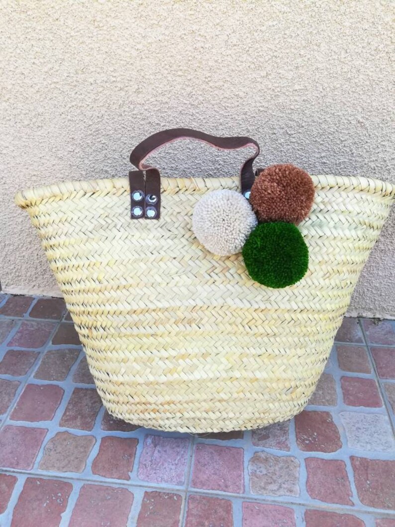 personalized basket without inscription Cabas 3 PomPoms