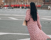 Wool knitted coat.Chunky knit cardigan for woman.Knitting cardigan.Oversized pink sweater with free delivery