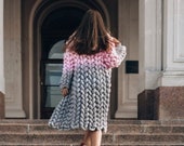 Chunky knit cardigan for woman.Cable knit cardigan.Wool knitted coat. Free delivery