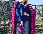 Wool knitted kimono cardigan. Chunky knit cardigan. Pink sweater Free delivery