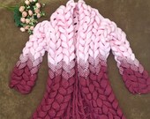 Wool knitted coat.Chunky knit cardigan for woman.Oversized knit pink sweater with Free delivery